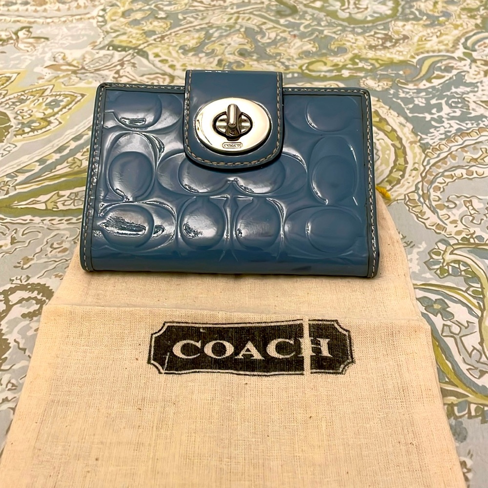 Coach Patent Leather Embossed C’s Wallet Light Blue